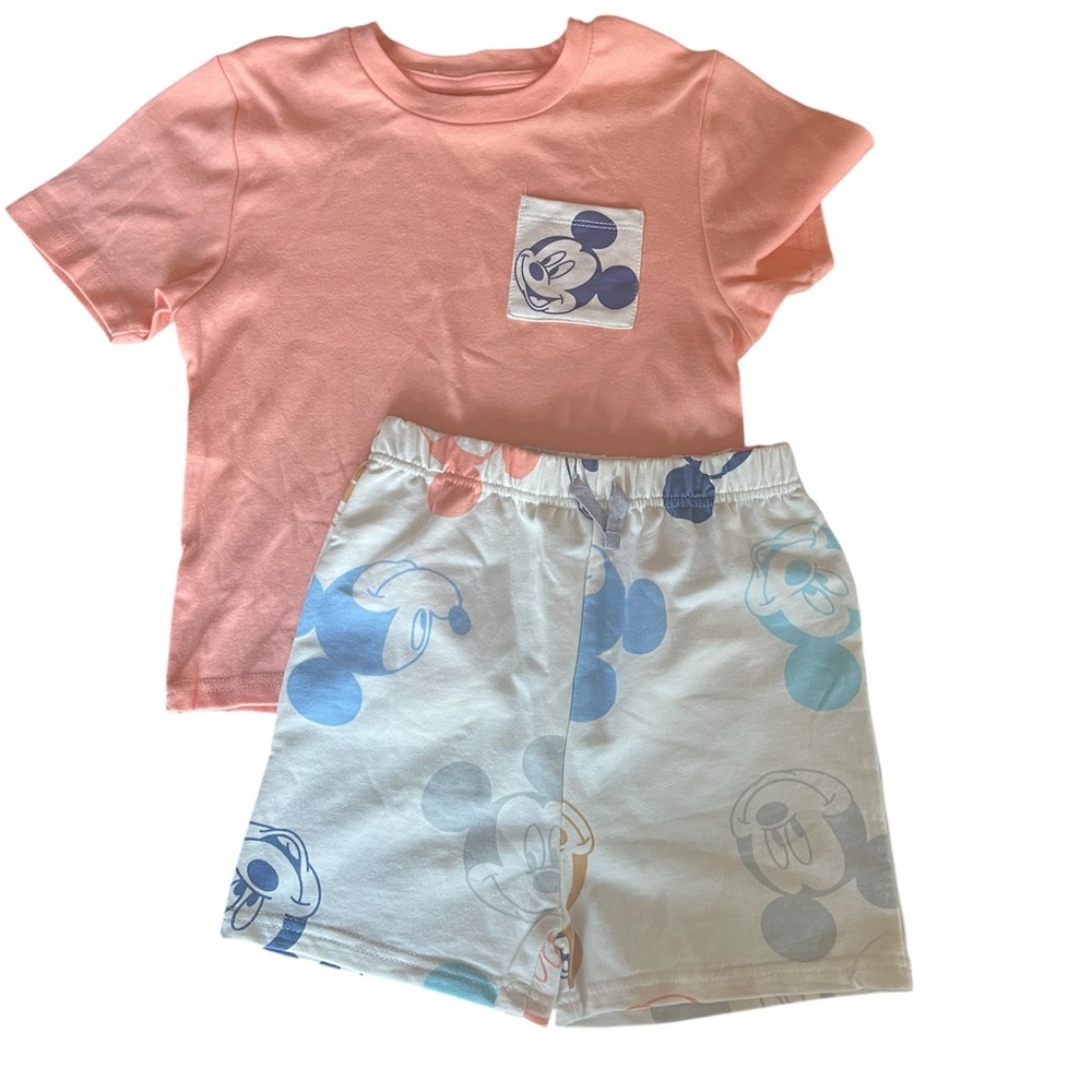 Disney coral and White Mickey Mouse Pajama lounge Set size 7 - Picture 1 of 6